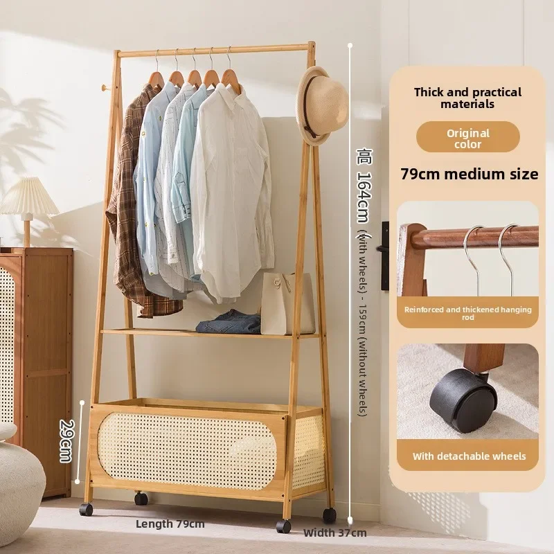 

Stable medieval style coat rack floor-to-ceiling multi-functional household simple bedroom storage hanger movable solid wood