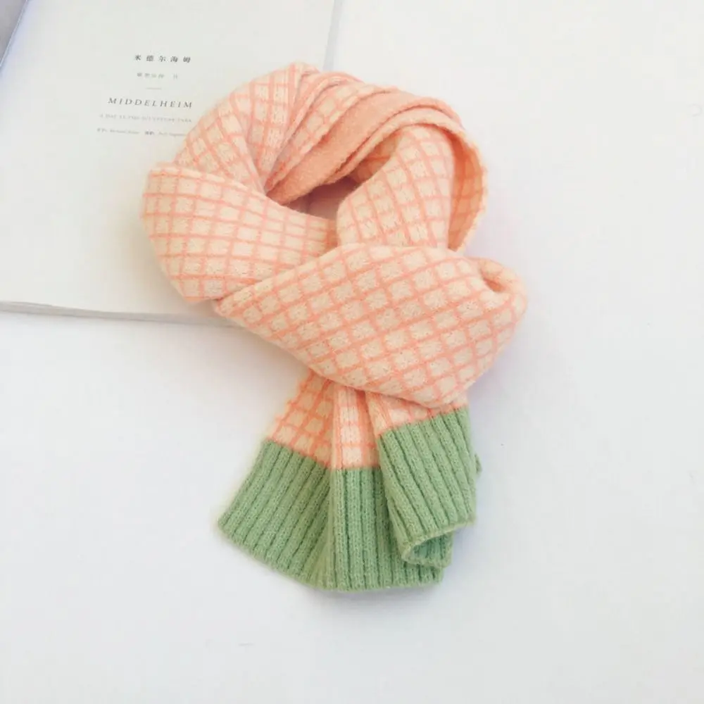 Plaid Pattern Baby Knitted Wool Scarf Thicken Warm Winter Outdoor Children Neck Warmer Windproof Thermal Kids Snood Cowl