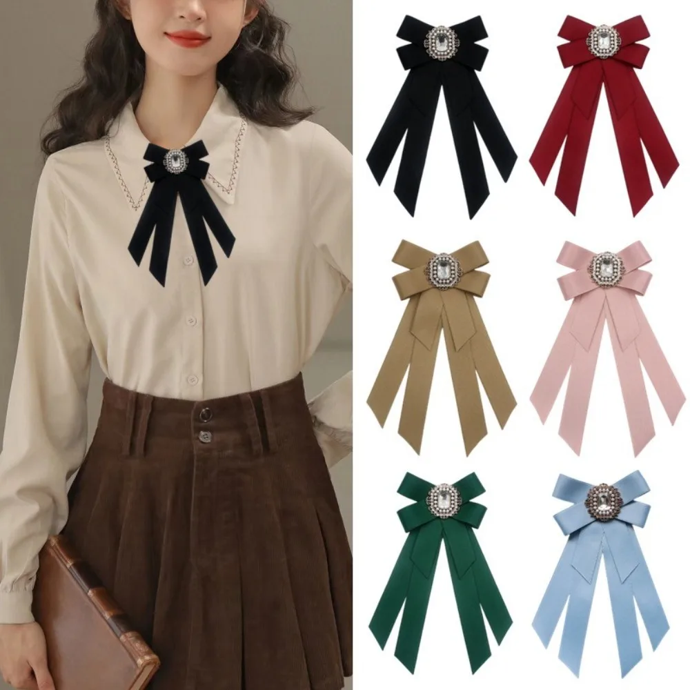 New Solid Color Bow Tie Bow Crystal Rhinestone Bowtie Collar Flower Pre-Tied Elegant Collar Decoration Clothing Accessories