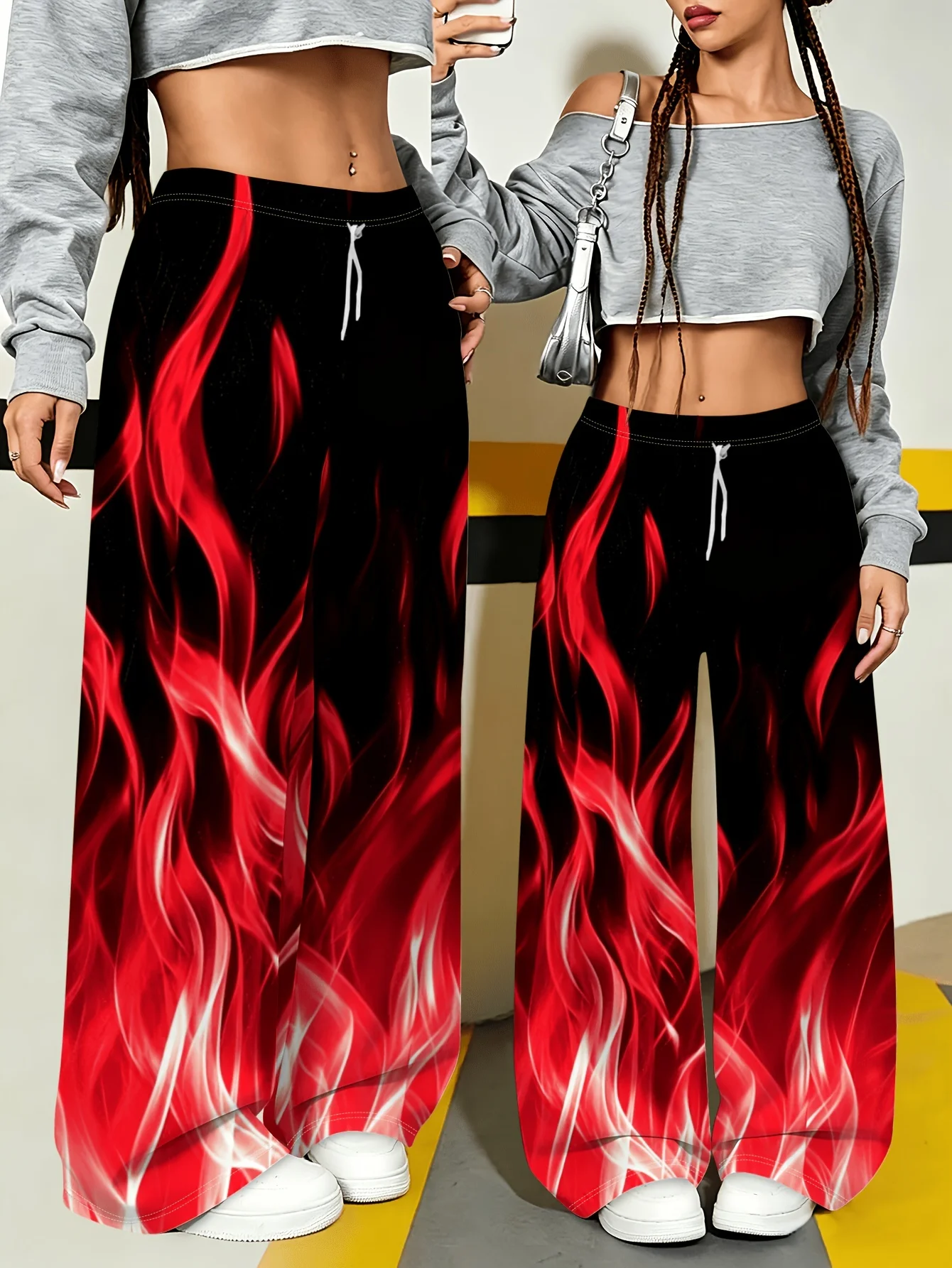 2026 Spring/Autumn Hot Sale Personalized Fashionable Y2k Flame Pants Trendy Fashion Vintage Print Loose Women Sport Pants