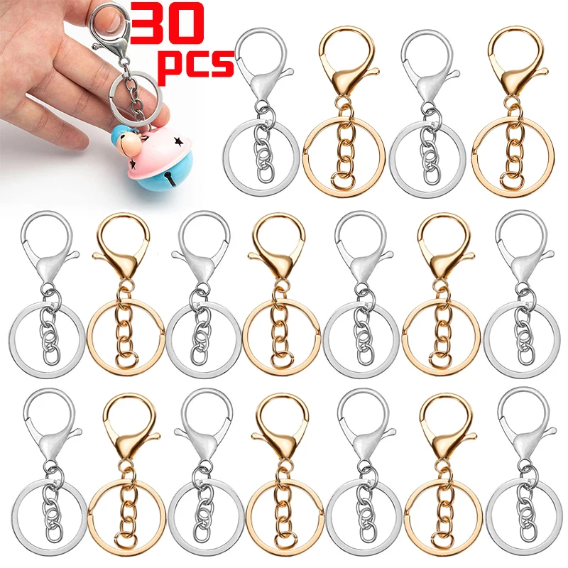 30pcs/lot Key Ring 30mm Keychain Long 70mm Lobster Clasp Key Hook Keyrings For Jewelry Making Finding DIY Key Chains Accessories