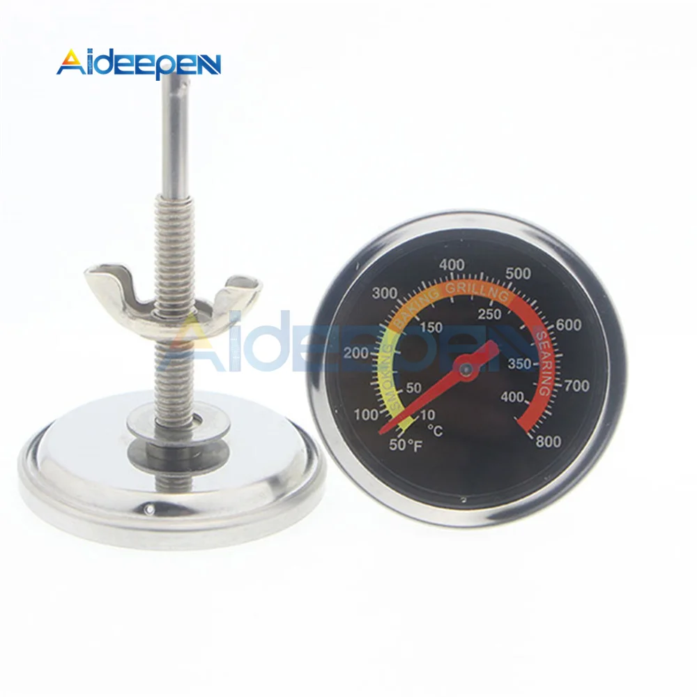 Stainless Steel Metal BBQ Smoker Grill Thermometer Dual Dial Temperature Gauge 10-400℃ Cooking Food Probe Household Kitchen Tool