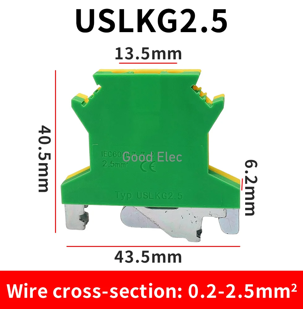 5pcs USLKG-2.5/3/5 Yellow-Green Pure copper earth terminal row double-color earthing terminal guide terminals grounding terminal