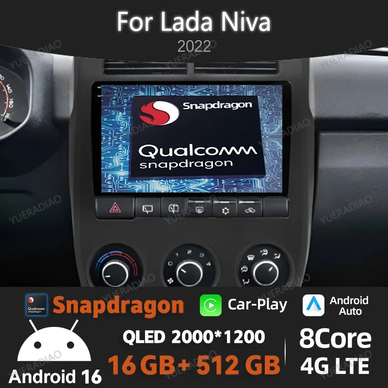 Android 16 Car Radio For Lada NIVA 2021 2022 2023 Qualcomm 4G LTE 5G WIFI GPS NAVI BT Multimedia Stereo Video Player QLED 2DIN