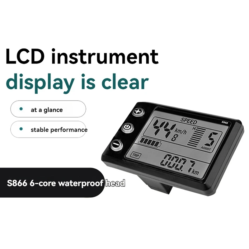 LCD-S866 Electric Bike LCD Display Meter Dashboard Display Panel 24V 36V 48V For Electric Scooter 6PIN