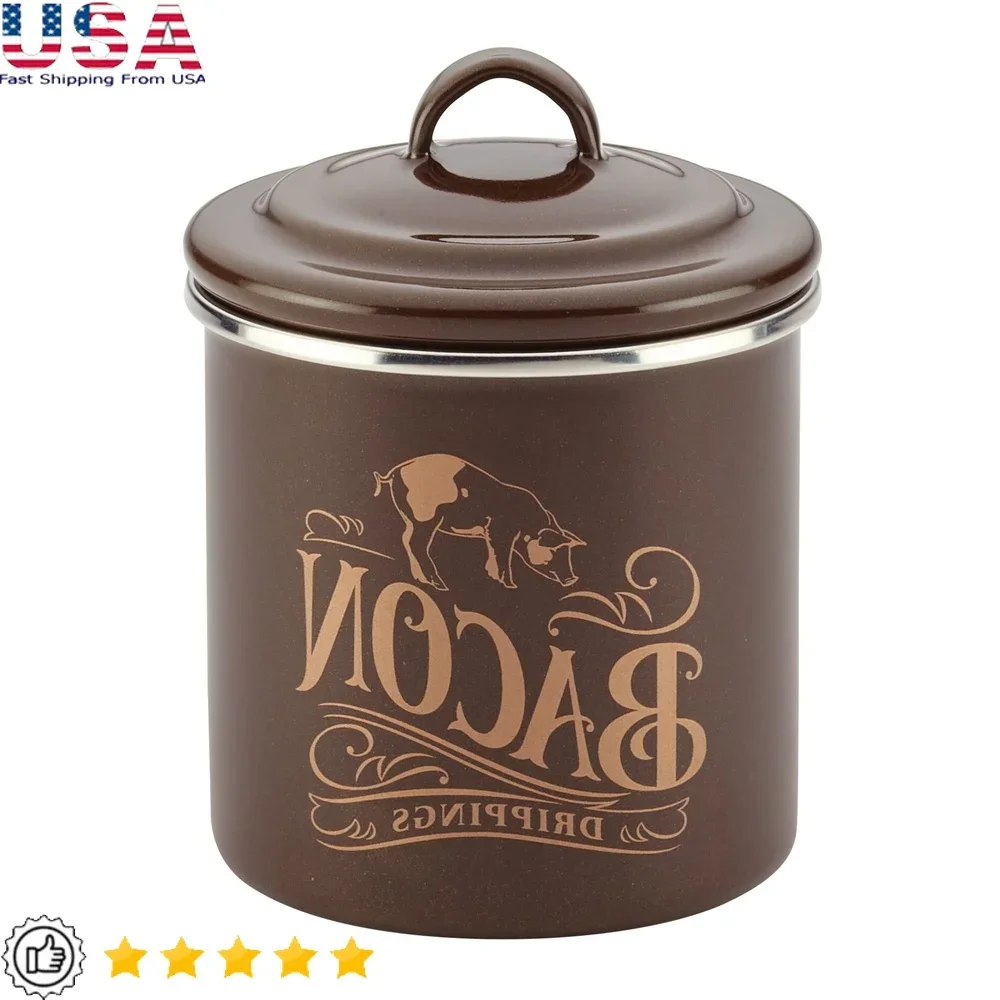 

Durable Enamel Bacon Fat Container with Lid Stylish Kitchen Grease Can Convenient Storage and Maintenance