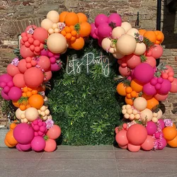 Tropical Hawaiian Party Garland Arch Set, 151 Piece Magenta Apricot Orange Macaron Red Balloon Suitable for Hawaii Beach Pool Theme Aroha Party Birthday Supplies Summer Party Decoration