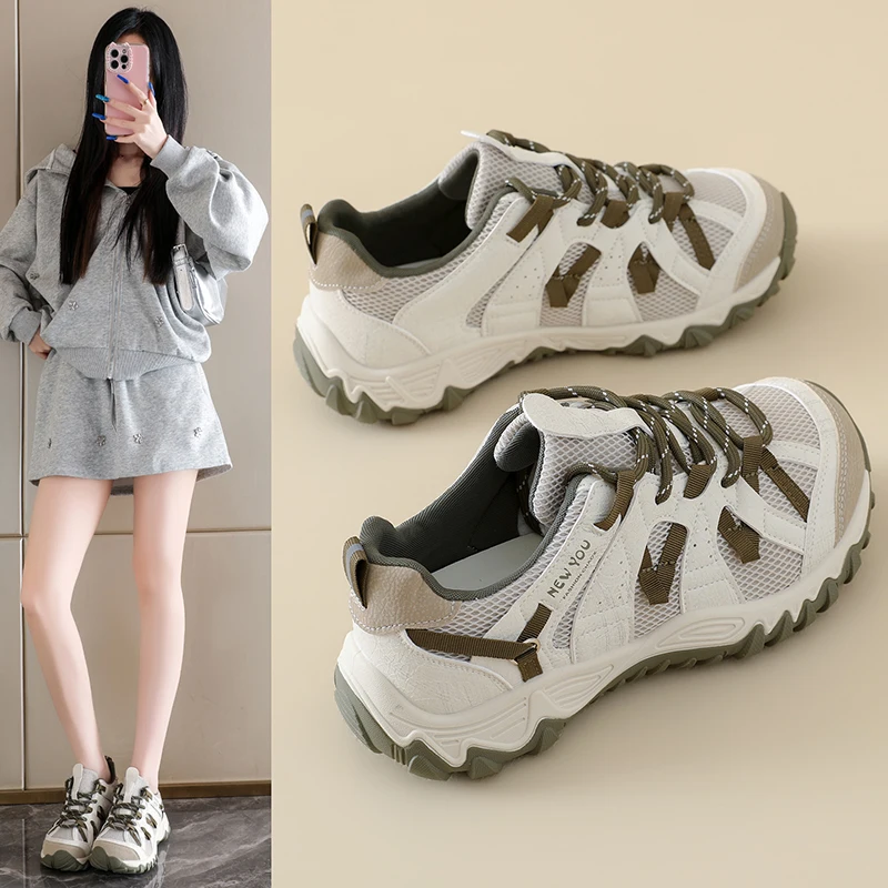 Thick soled thin breathable women's lightweight soft soled sports and leisure shoes, height increasing round toe shoes