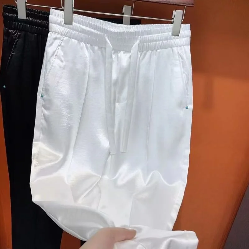 

Летние тонкие свободные повседневные брюки прямого кроя для мужчин, модные универсальные однотонные повседневные брюки из полиэфирного волокна