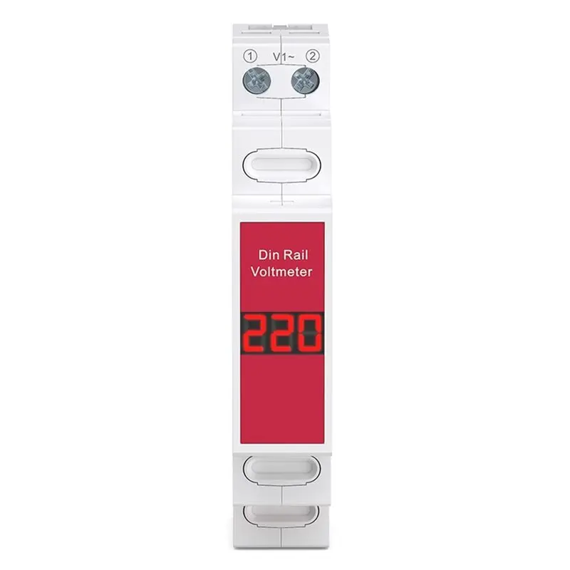 AAAN-Din Rail Mount Single Phase Voltage Meter Ac 60V-450V Mini Modular Voltmeter Gauge Indicator LED Digital Display