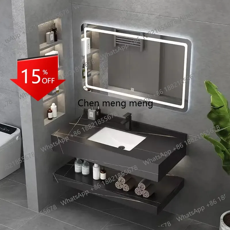 E153 Hotel Public Bathroom Double-layered Rock Connection Ceramic Bathroom Cabinets Integrated Basin Mobili Da Bagno Furniture