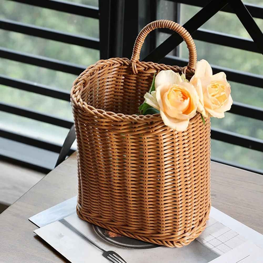 Kitchen Storage Basket with Handle Woven Hanging Baskets for Living Room Fruit Sundries Organizer Hand-Woven Baskets-L