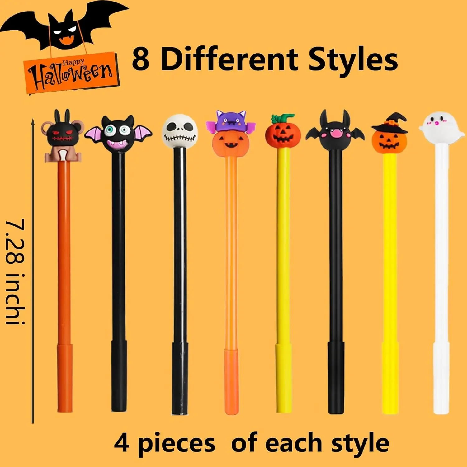 24 قطعة أقلام الهالوين 0.5 مللي متر اليقطين الخفافيش الجمجمة رؤساء هلام القلم أنماط الأسود رولربال السائبة لجميع القديسين اللوازم المكتبية المدرسية #2