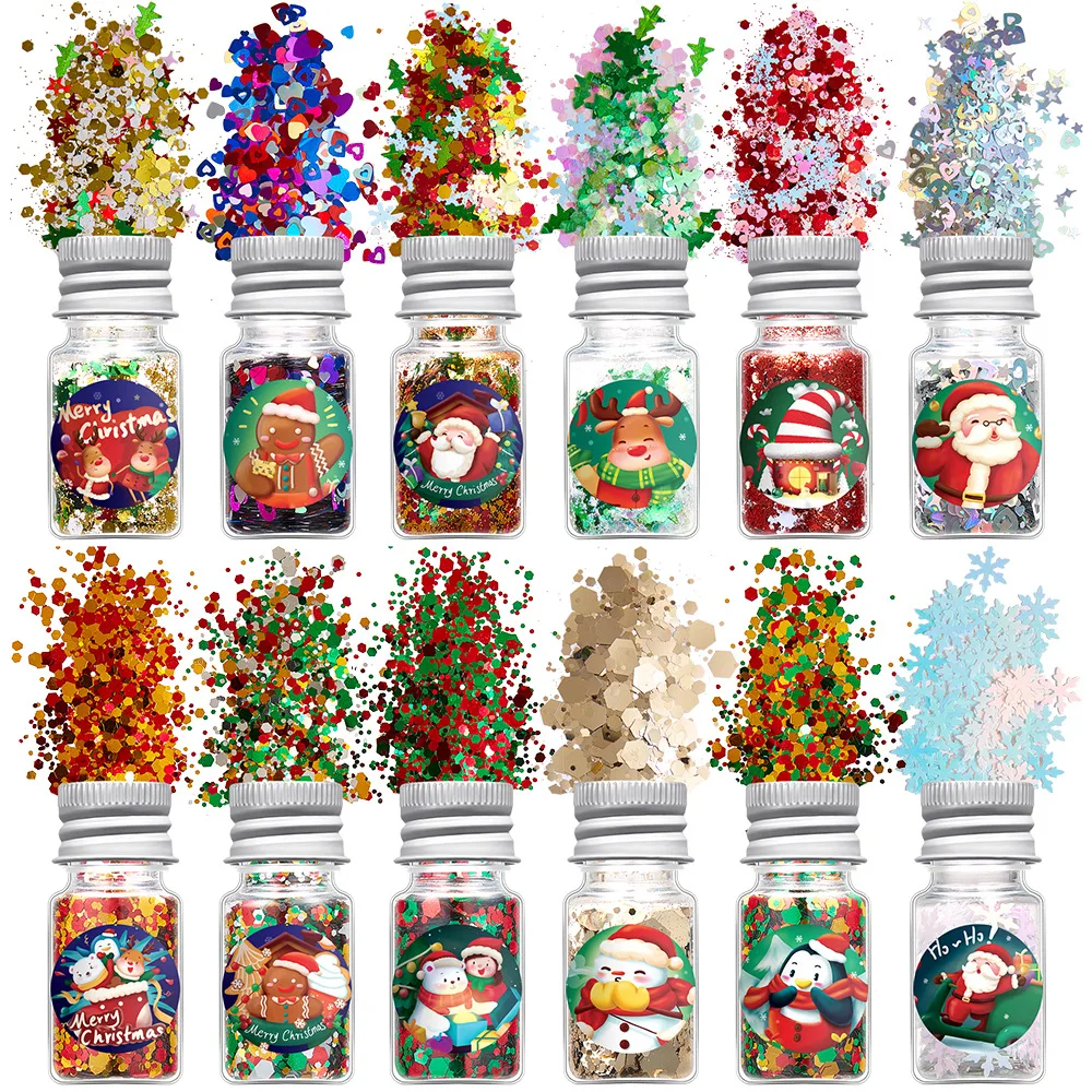 Mixed Size 3D Ultrathin Sequins Nail Glitter Flakes Colorful Sparkling pink snowflake five pointed star Christmas ornaments