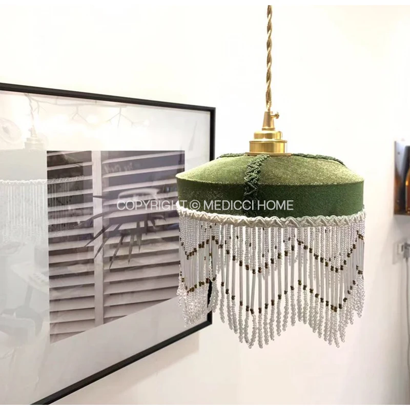 Medicci Home Retro Green Luxury Velvet Ceiling Hanging Lamp Shade American Style Pendant Light Cover For Restaurant Hotel Office