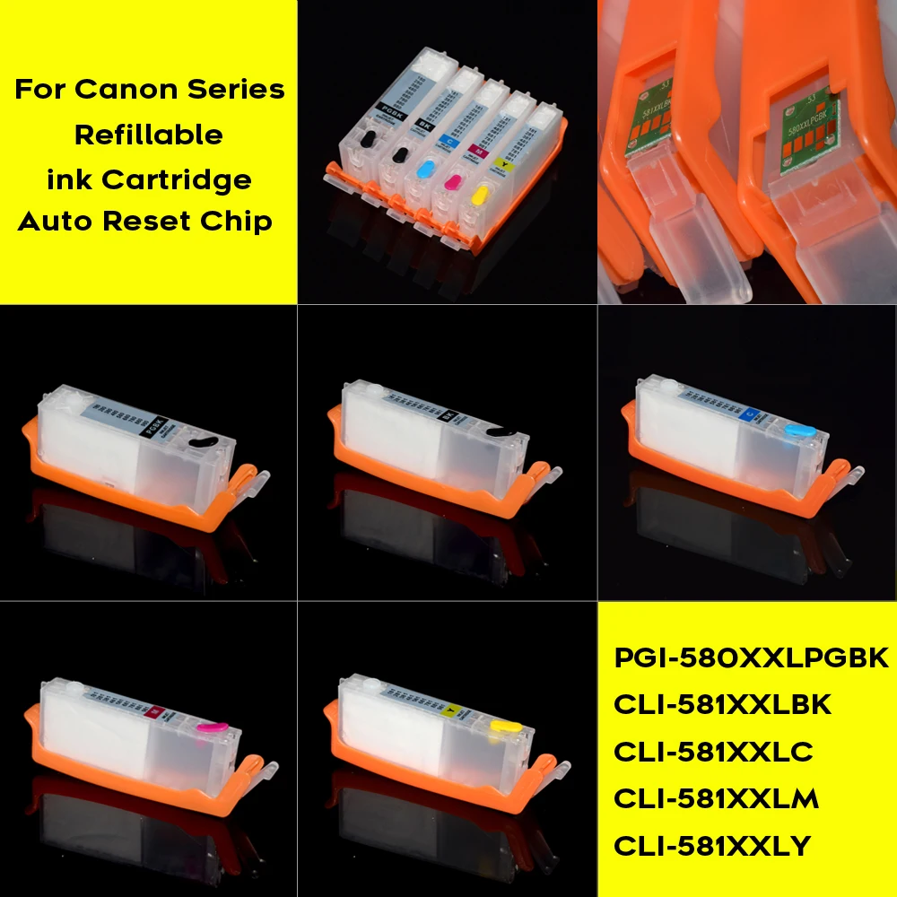 PGI-580 CLI-581 Refill Cartridge With Permanent Chip For Canon TR7550 TR8550 TS6150 TS6151 TS6250 TS9550 TS9551C TS705 TS6350