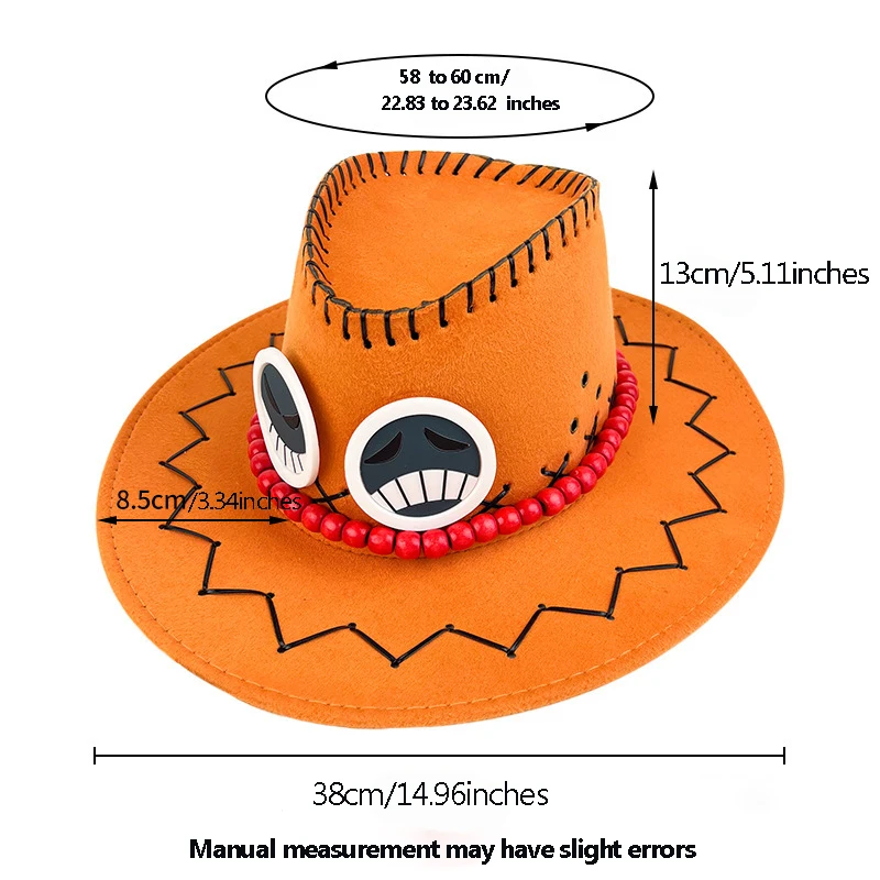 Sombrero de vaquero con luz LED de neón para hombre y mujer, gorro naranja para Halloween, Cosplay de pirata, Rey, Portgas, D Ace, Rave, noche