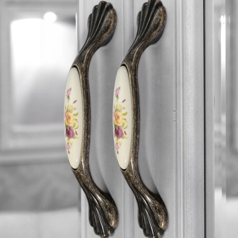 Antique Vintage Ceramic Handle Bronze Wardrobe Closet Cabinet Pull Knob Cupboard for Furniture Hardware Accessories Door Handles