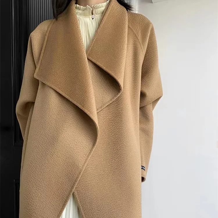 

autumn and winter new double-sided woolen overcoat women lapel long coat