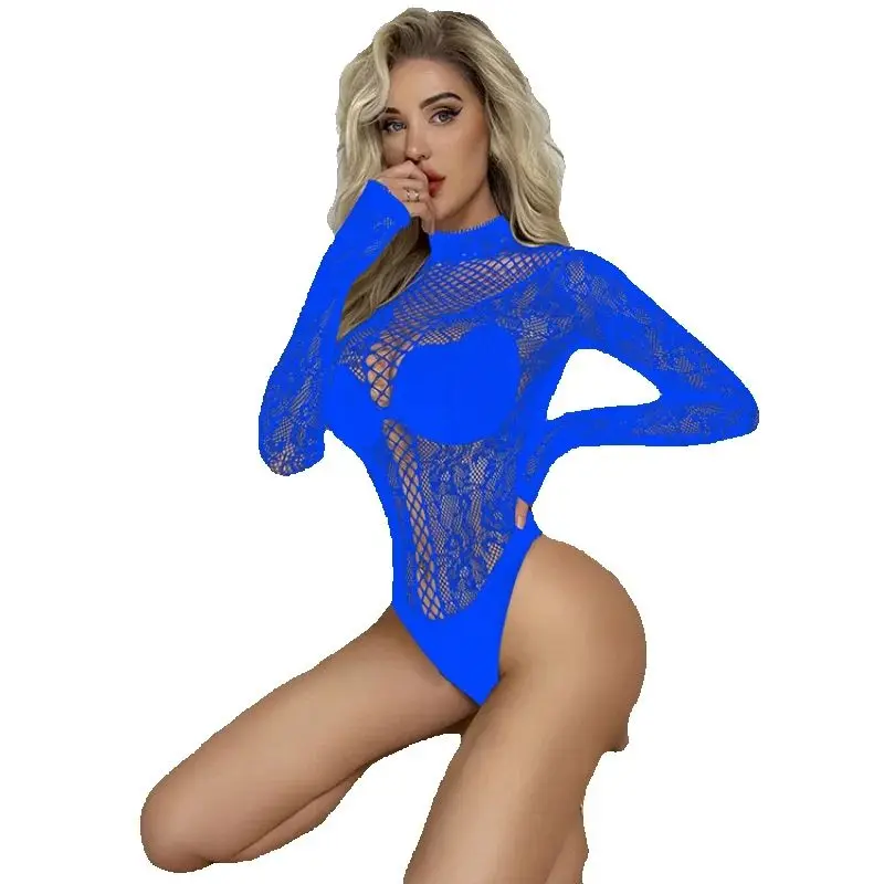 

Женское боди с открытой спиной, сексуальные ажурные Экзотические костюмы, кружевные цветочные с длинными рукавами и высокой вилкой, Эротическая соблазнительная ночная Клубная одежда
