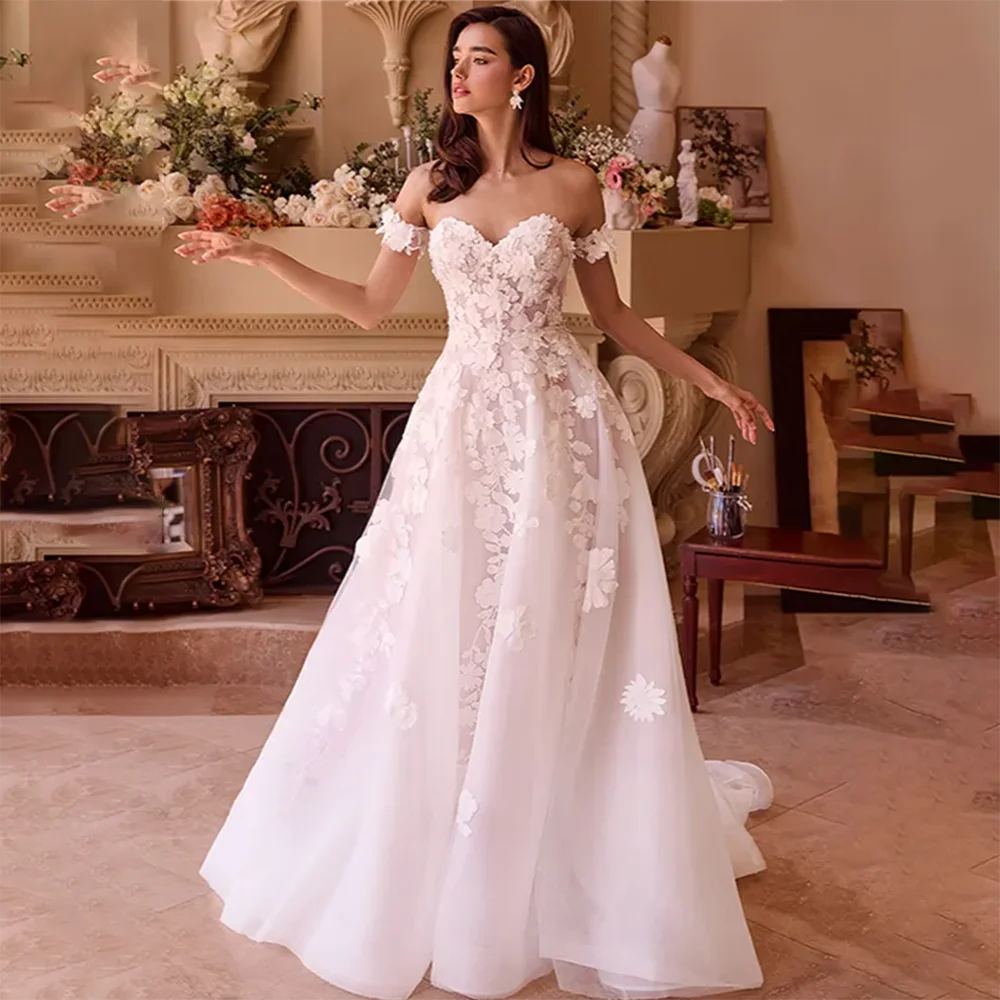 

Wedding Dress Bridal Gown Strapless Off Shoulder Appliques A-Line Sleeveless Elegant Bride Dress Formal Wedding Gowns for Women