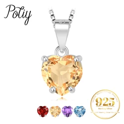 Potiy Natural Heart 1.57ct Citrine Sky Blue Topaz Garnet Amethyst Pendant Necklace No Chain 925 Sterling Silver Women Birthstone
