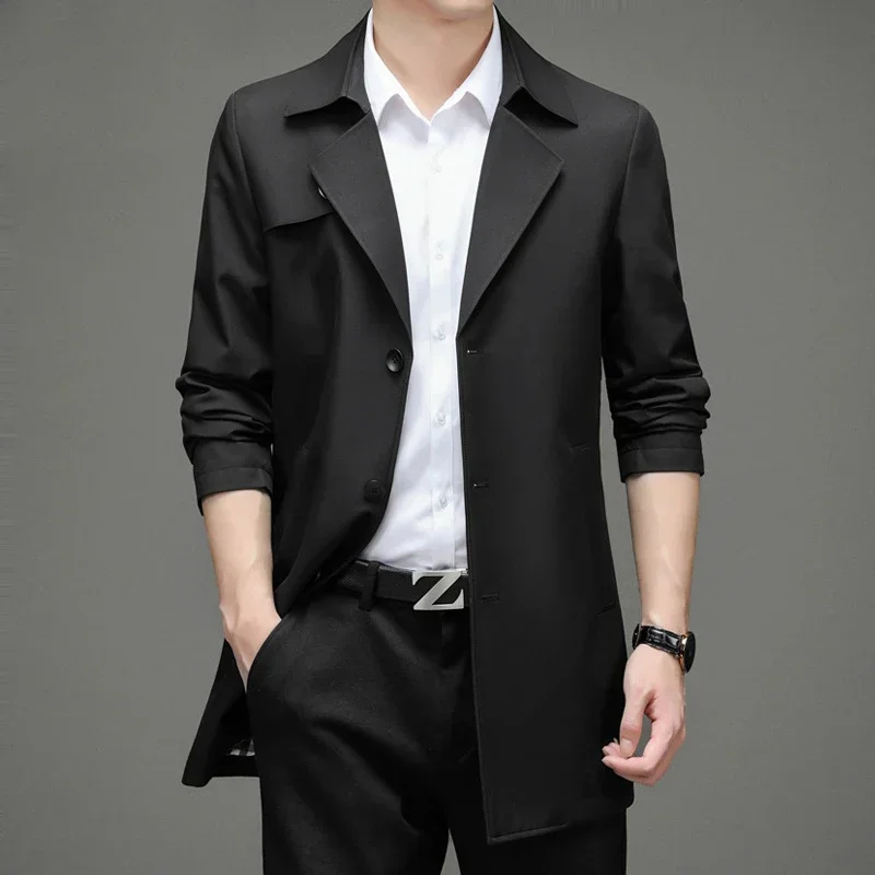 

Men's Trench 2023 Autumn New Mid Length Trench Midlife Coat Business Casual Style