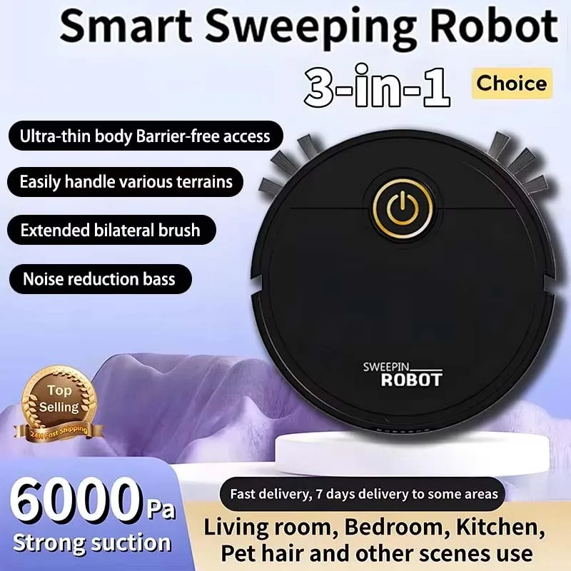 Робот-пылесос 2026 с USB-зарядкой, интеллектуальный, 20 см, для дома, с двойной щеткой, для пола и столешниц