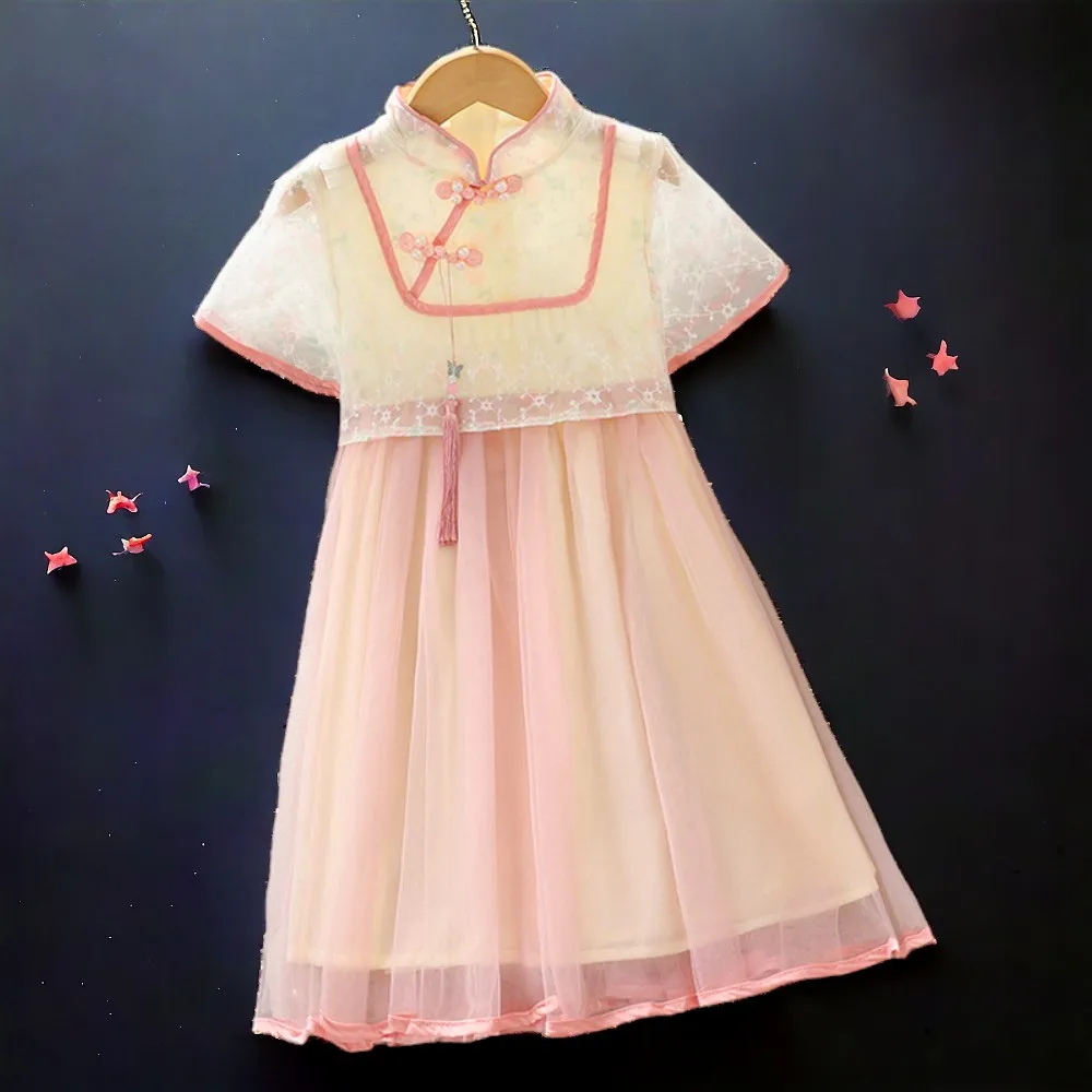 Baby Kids lolita Dresses for Girls Outfits Party Hanfu Dress Summer Short Sleeve Children Princess Costumes 4 6 9 10 11 12 Years