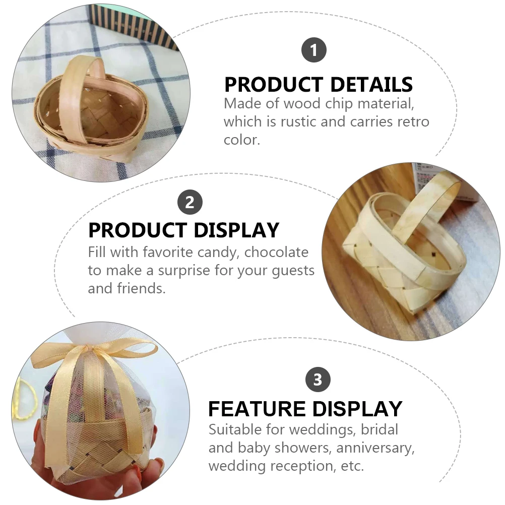 

6 Pcs Chocolate C y Gift Box Rustic Retro H woven Mini Baskets Storage Case Wooden Chip Material Wedding Baby Shower Gifts