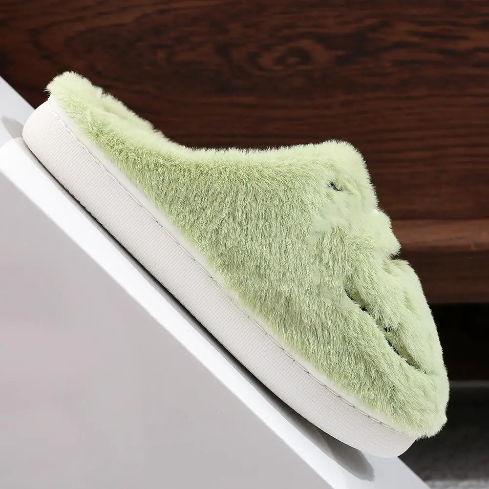 Hauioe Christmas Slippers Cartoon Plush Slippers Winter Soft Green Merry Christmas Gifts - Image 2