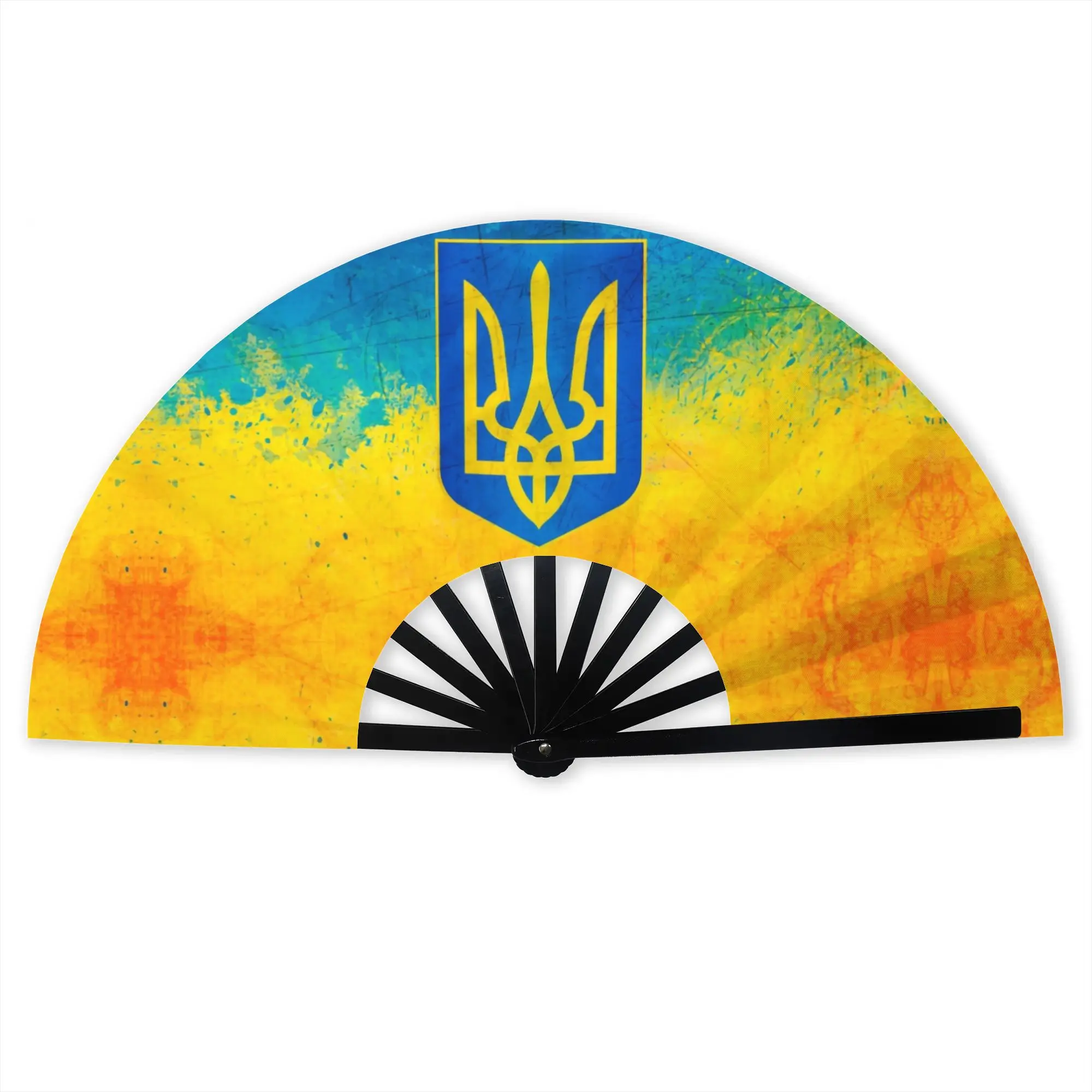 Flag Of Ukraine Traditional Folding Fan Chinese Style Ukrainian Heart High-Quality Polyester Fans Elegant Decorative Hand Fan