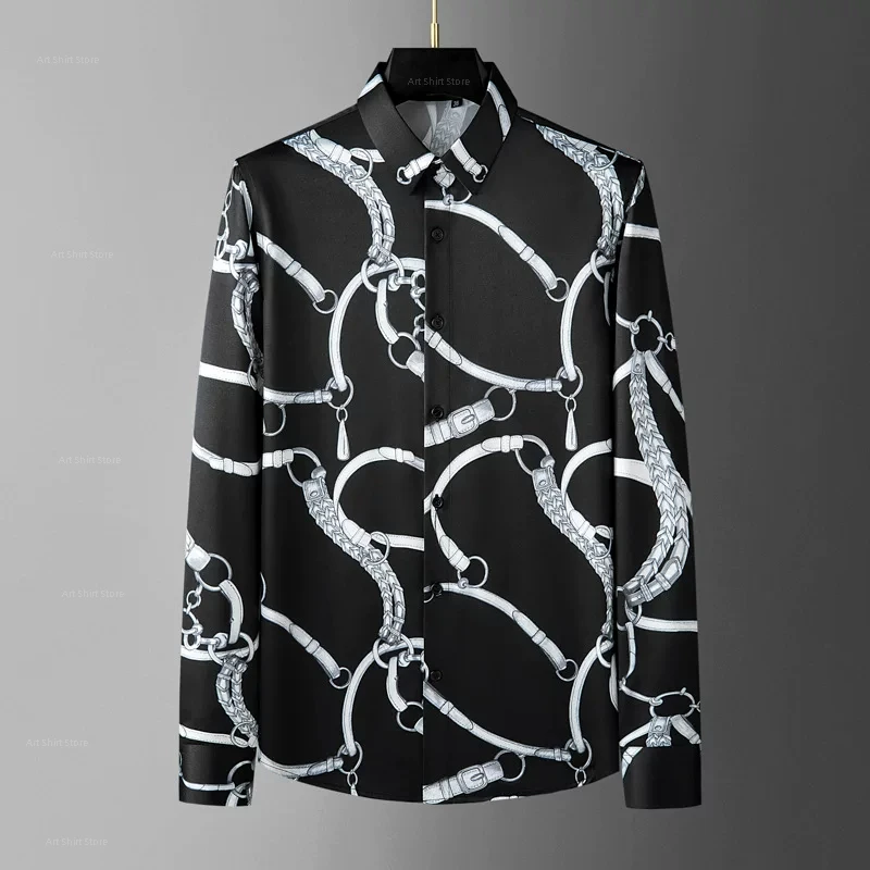 2026 latest design for men's light luxury, personalized, elegant printed long-sleeved shirt, high-end quality button-up top