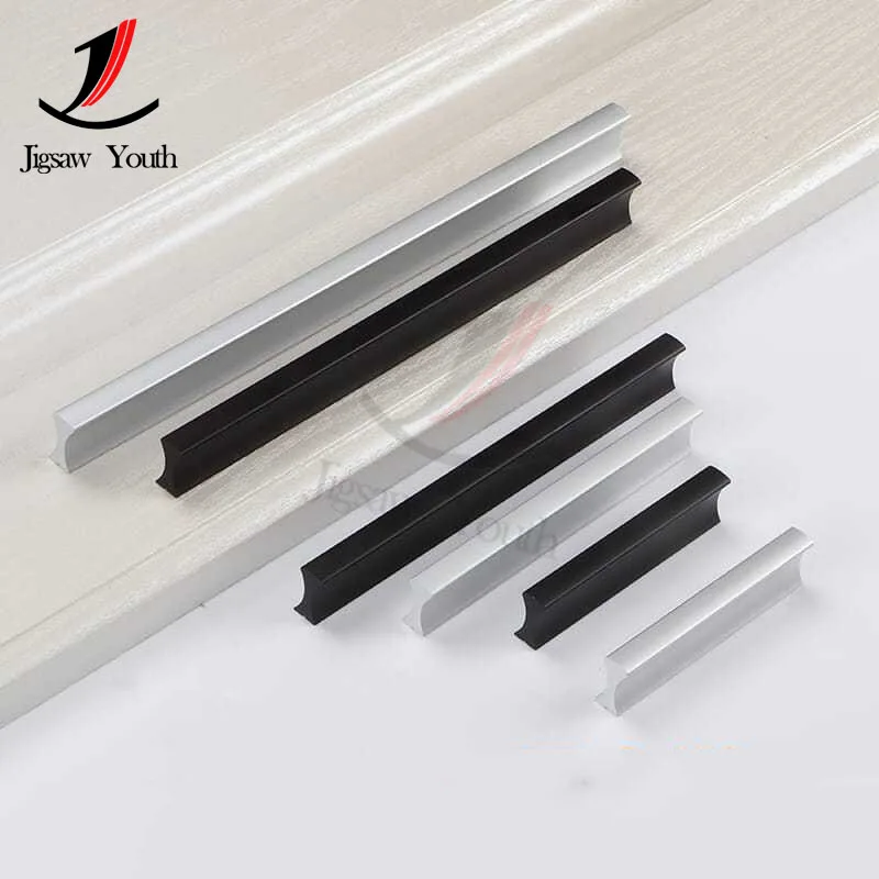 64mm-320mm Long Handle Modern Minimalist Drawer Cabinet Wardrobe Door Small Handle Aluminum Alloy Solid Thickened Black Handle