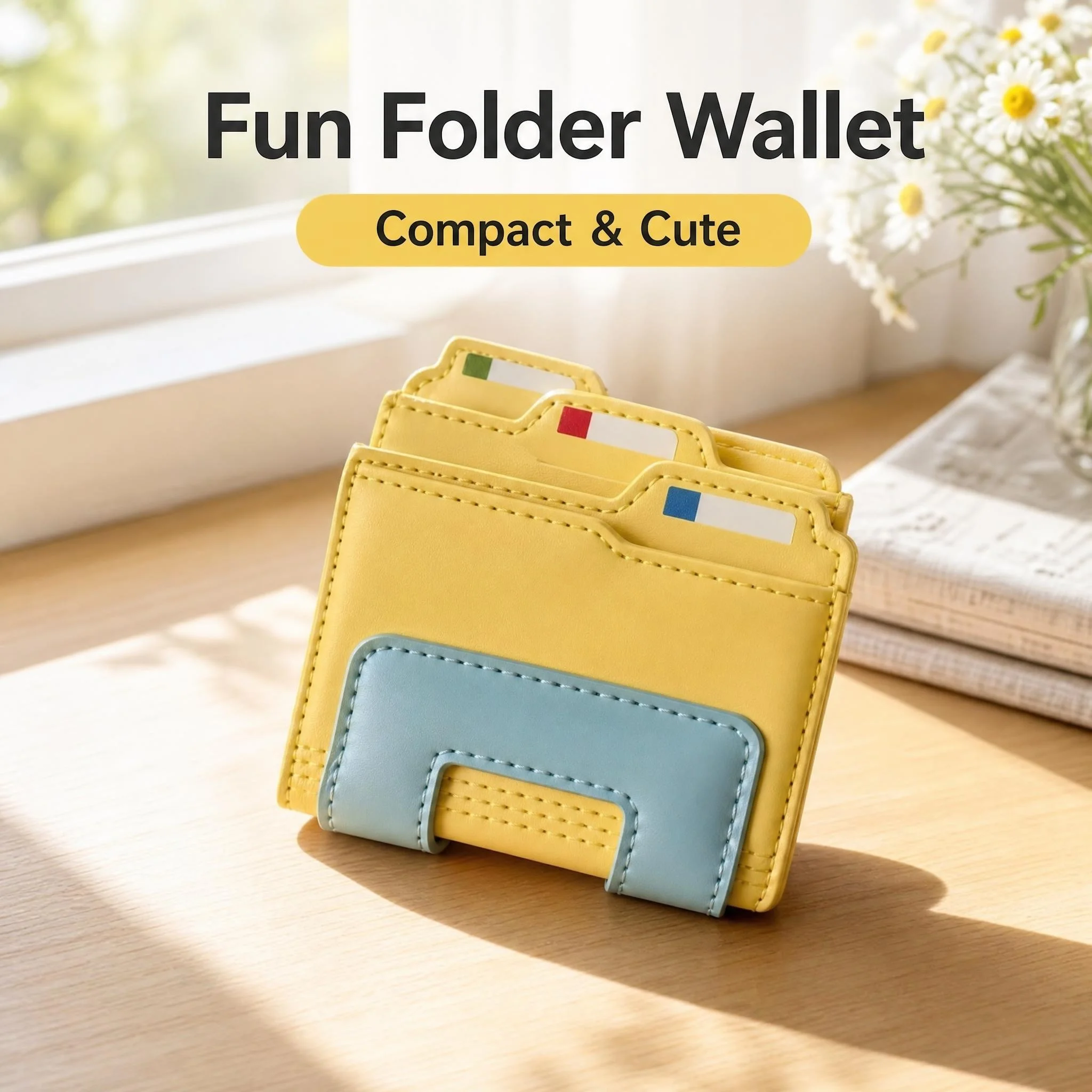 Cute Folder Shaped PU Short Wallet Multi Card Slots ID Card Holder Snap Closure Mini Coin Purse 2026 New