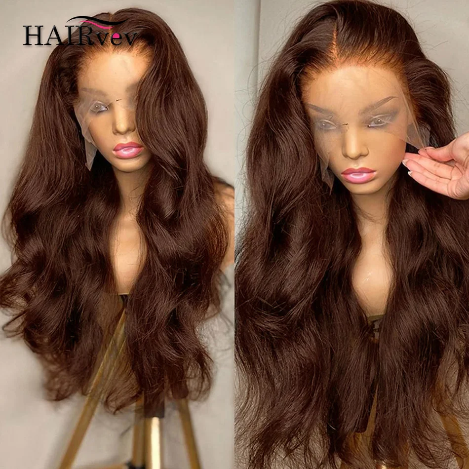 Perruque Body Wave Lace Front Wig sans colle pour femme, cheveux humains brésiliens pré-épilés, brun chocolat HD, 13x4, 13x6