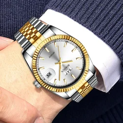 Luxuy Fashion Men's Watches Men Diamond Watches Silver Gold Stainless Steel Band Day Date Quartz Wristwatches Relogio Masculino