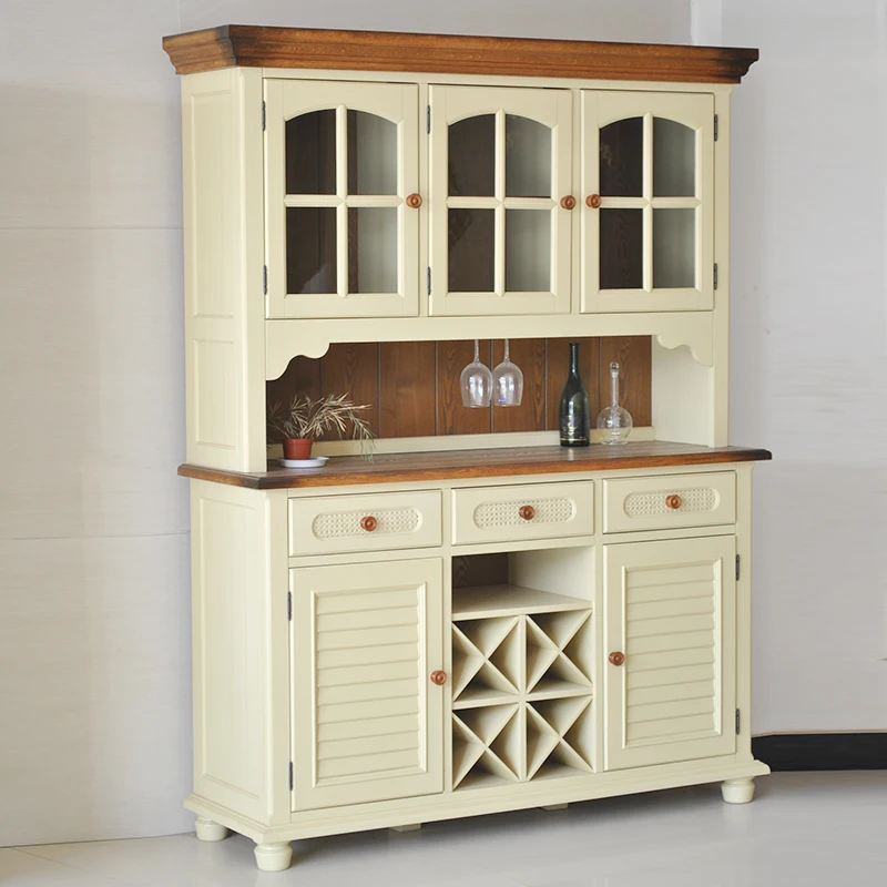 American rural solid wood dining side cabinet high-grade solid wood wine cabinet cupboard kitchen cabinet dining side