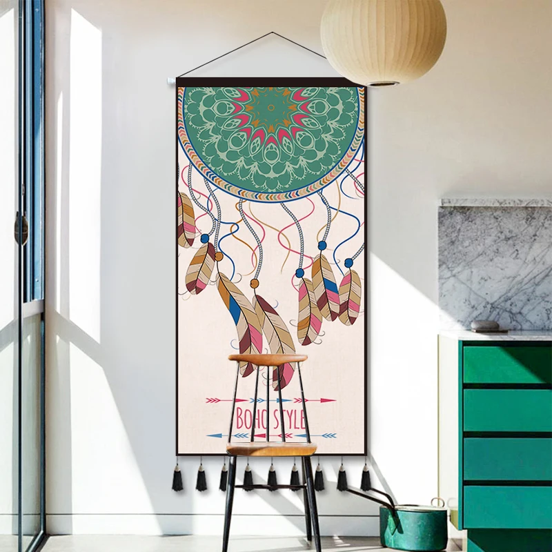 Ethnic Tapestry Wall Hanging, Boho Chic Woven Fabric Art for Restaurant Homestay Background