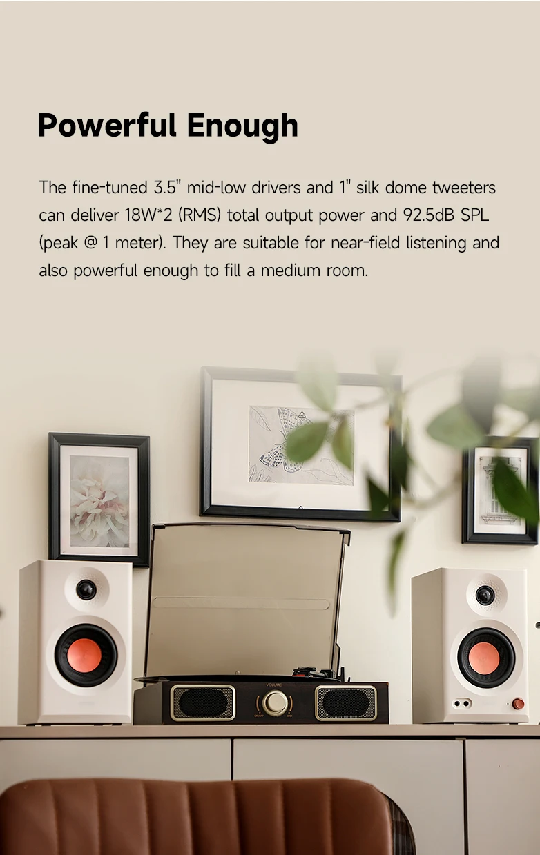 EDIFIER MR3 2.0 Studio-Monitorlautsprecher Hi-Res Audio Zertifiziert 18Wx2 RMS Bluetooth 5.4 Symmetrischer TRS RCA AUX Kopfhörerausgang ConneX App Raumkompensation – Detail 8