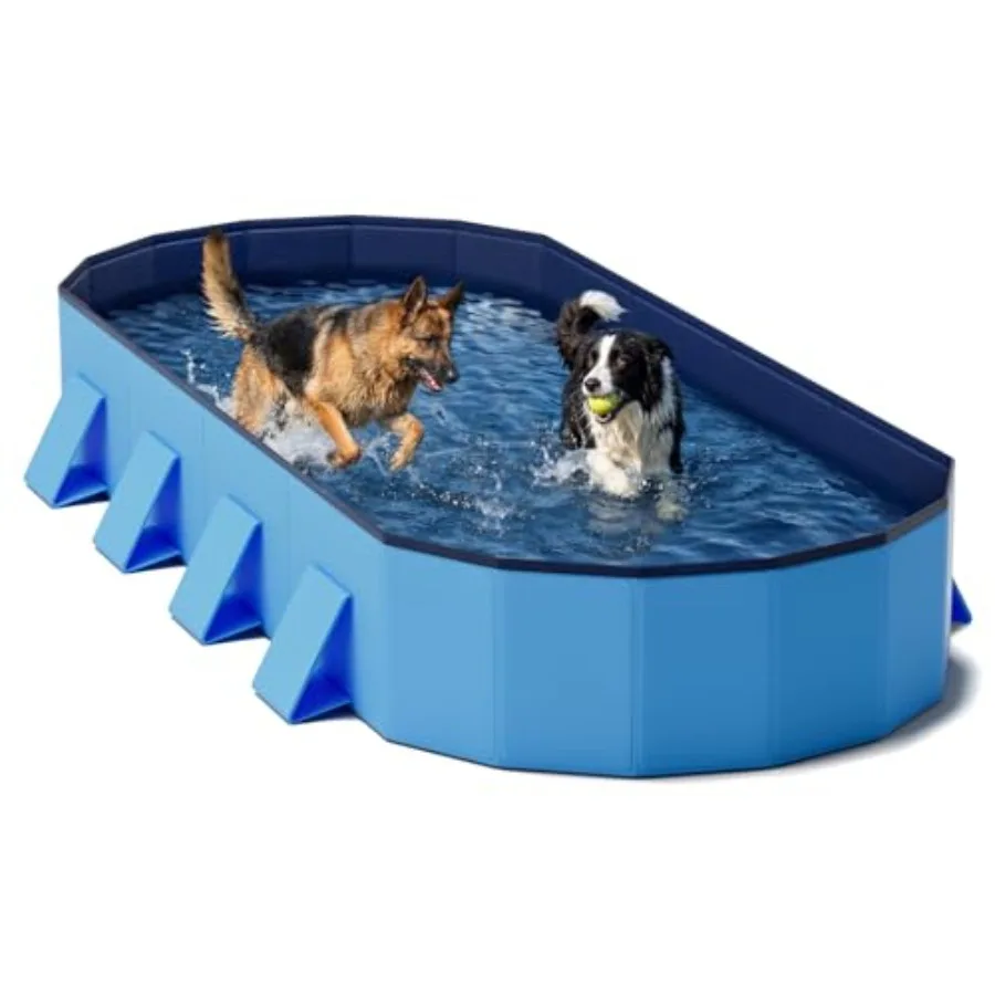 Outdoor backyard use: foldable dog pool 82'' extra large non-slip reinforced support boards portable pet bath tub for large dog