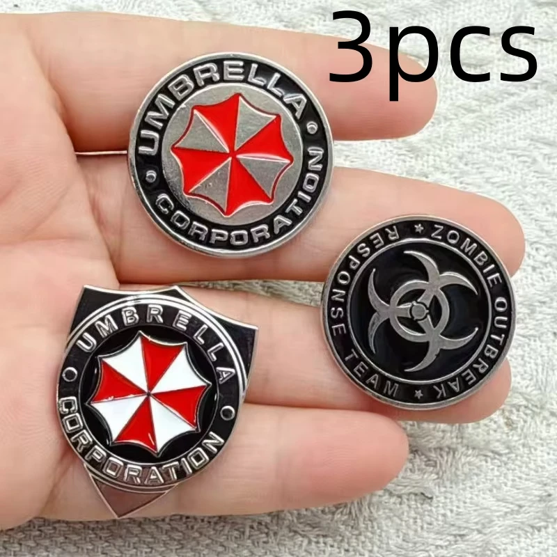 3pcs/set Classics Biohazard Service Evil Resident Enamel Brooch Pin Lapel Backpack Metal Badges Fashion Jewelry Accessories