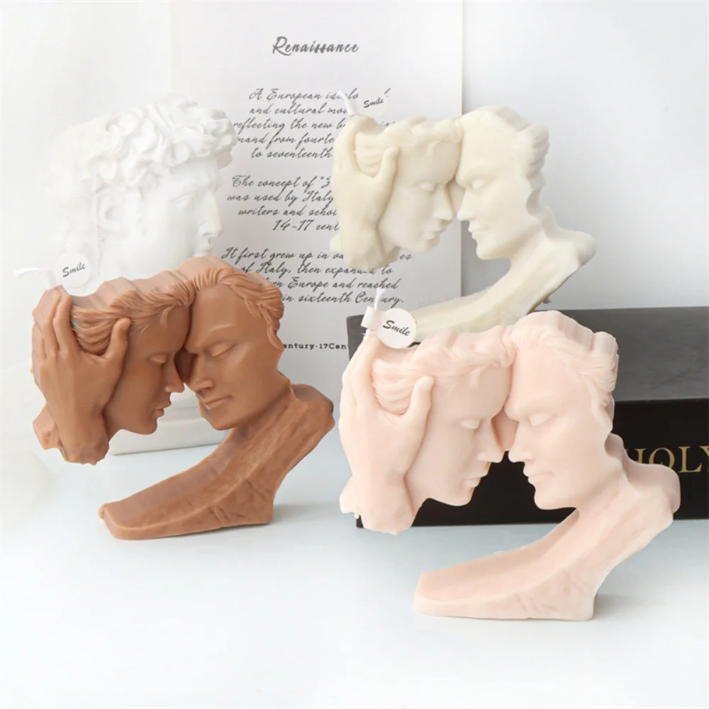 Künstlerische emotionale Paar Kuss Gesicht Silikon Kerze Form Retro Skulptur Stil Paar Harz Form für Jahrestag Geschenk Kunst Dekor