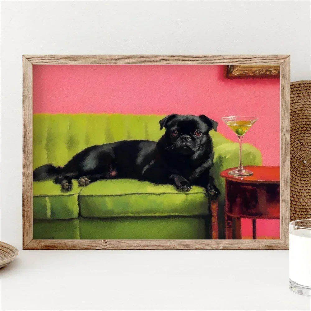 1pc frameless Canvas Painting Pug Wall Art with French Fries and Champagne Prints Funny Dog Lover Gift Cute Pug Print Poster Tre