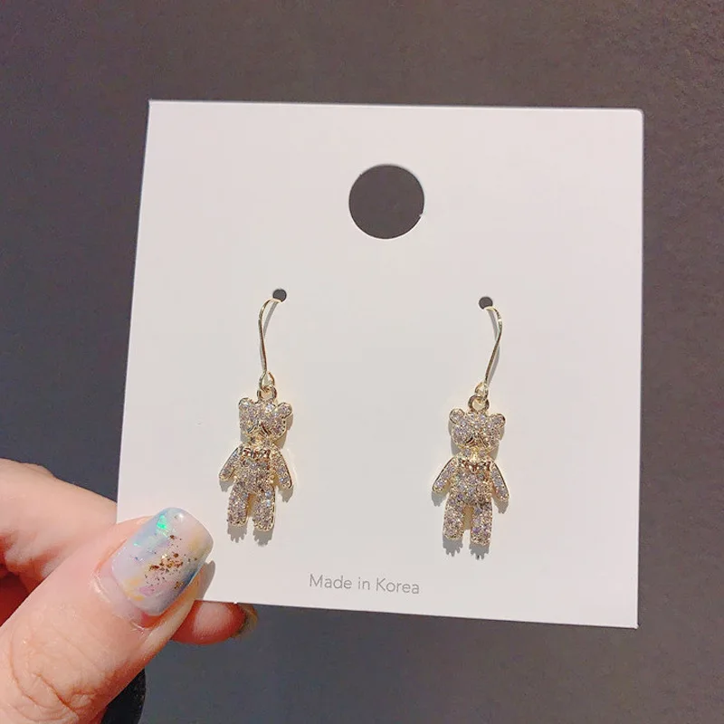 Fashion Crystal Zircon Stud Earrings Woman Simple Cute Star Bear Statement Earring Jewelry Gift  Korean