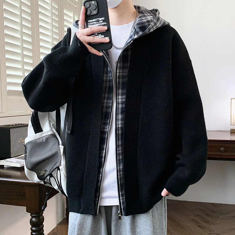 

Men's hooded hat long-sleeved jacket cardigan new knitwear short coat Men's casual cardigan jacket