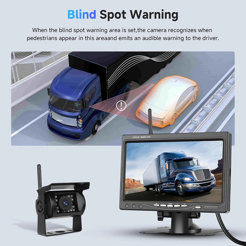 AHD 7-Zoll LKW-Schwerlastkamera 1080P Digitale Rückfahrkamera mit Monitor BSD Totwinkel-Warnung für LKW und Wohnmobile - Universell