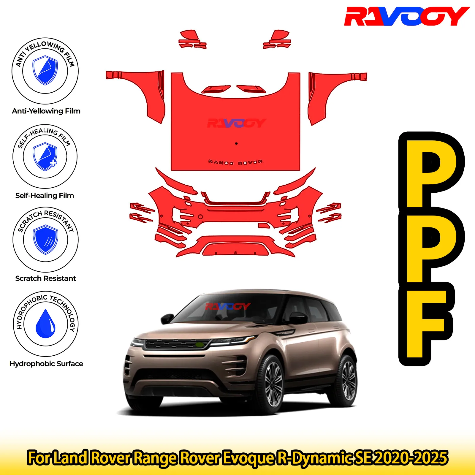 

For Land Rover Range Rover Evoque R-Dynamic SE 2020-2025 Glossy Matte Black Precut front PPF Kit Paint Protection Film