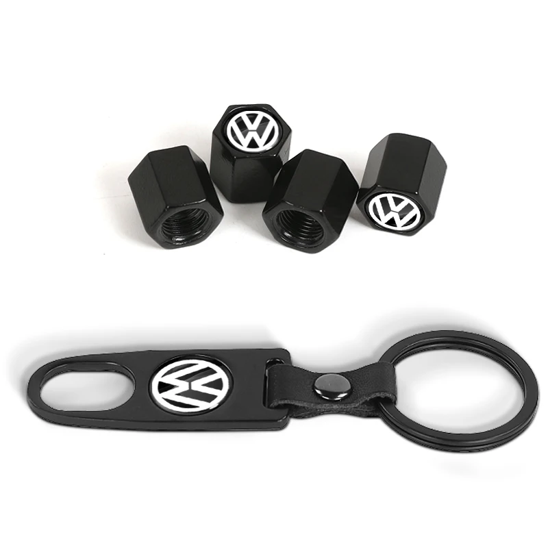 Car Wheel Tire Valve Stems Cap With Keychain Keyring Badge For Volkswagen MK5 MK6 CC Golf 4 6 GTI Tiguan Passat B5 B6 B7 Jetta