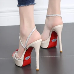 2024 Women 12cm High Heels 3.5cm Platform Sandals Lady Valentine Nightclub Red Bottom Pumps Strappy Diamond Sandals Shoes